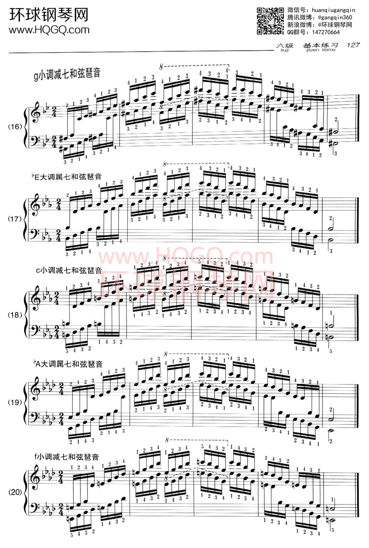 A1 音阶，主三和弦琶音，属七、减七和弦琶音钢琴谱