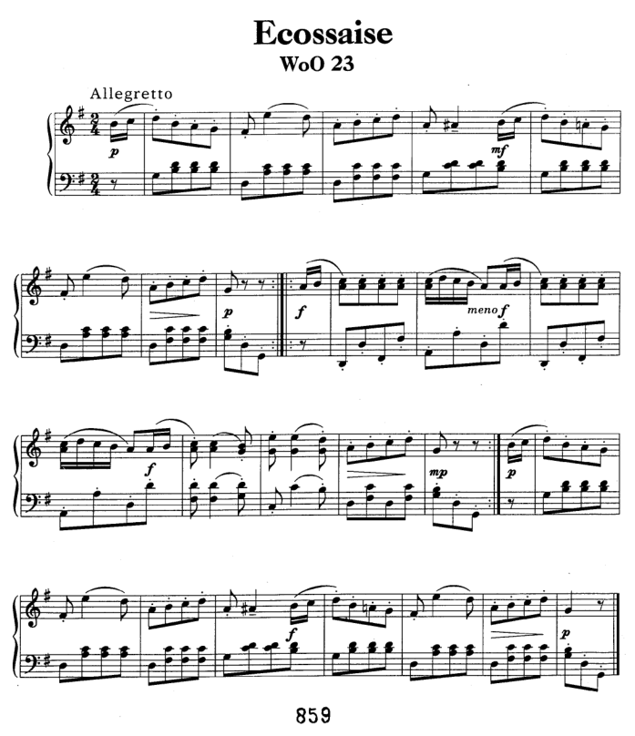 G大调埃科塞斯舞曲 Ecossaise in G Major WoO 23钢琴谱