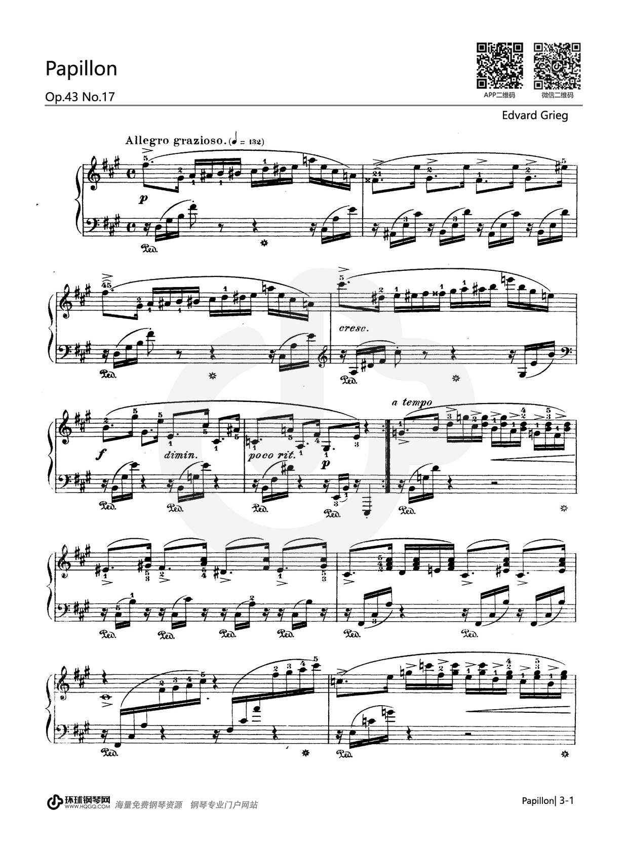 Papillon Op.43 No.17钢琴谱