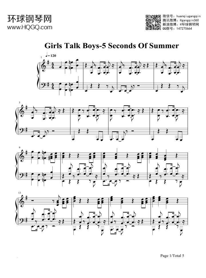 Girls Talk Boys钢琴谱