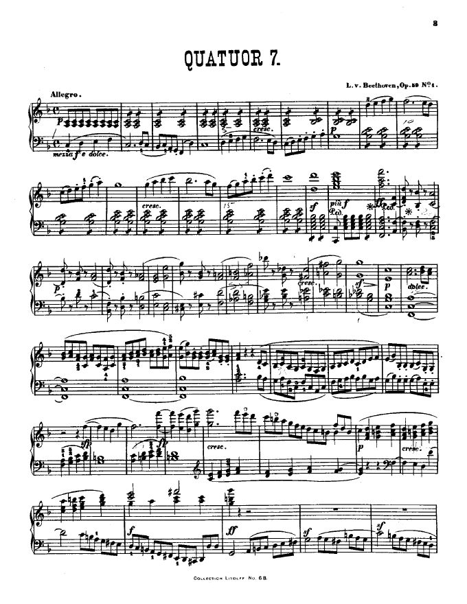 F大调第七弦乐四重奏 String Quartet No.7 in F Major Op.59钢琴谱