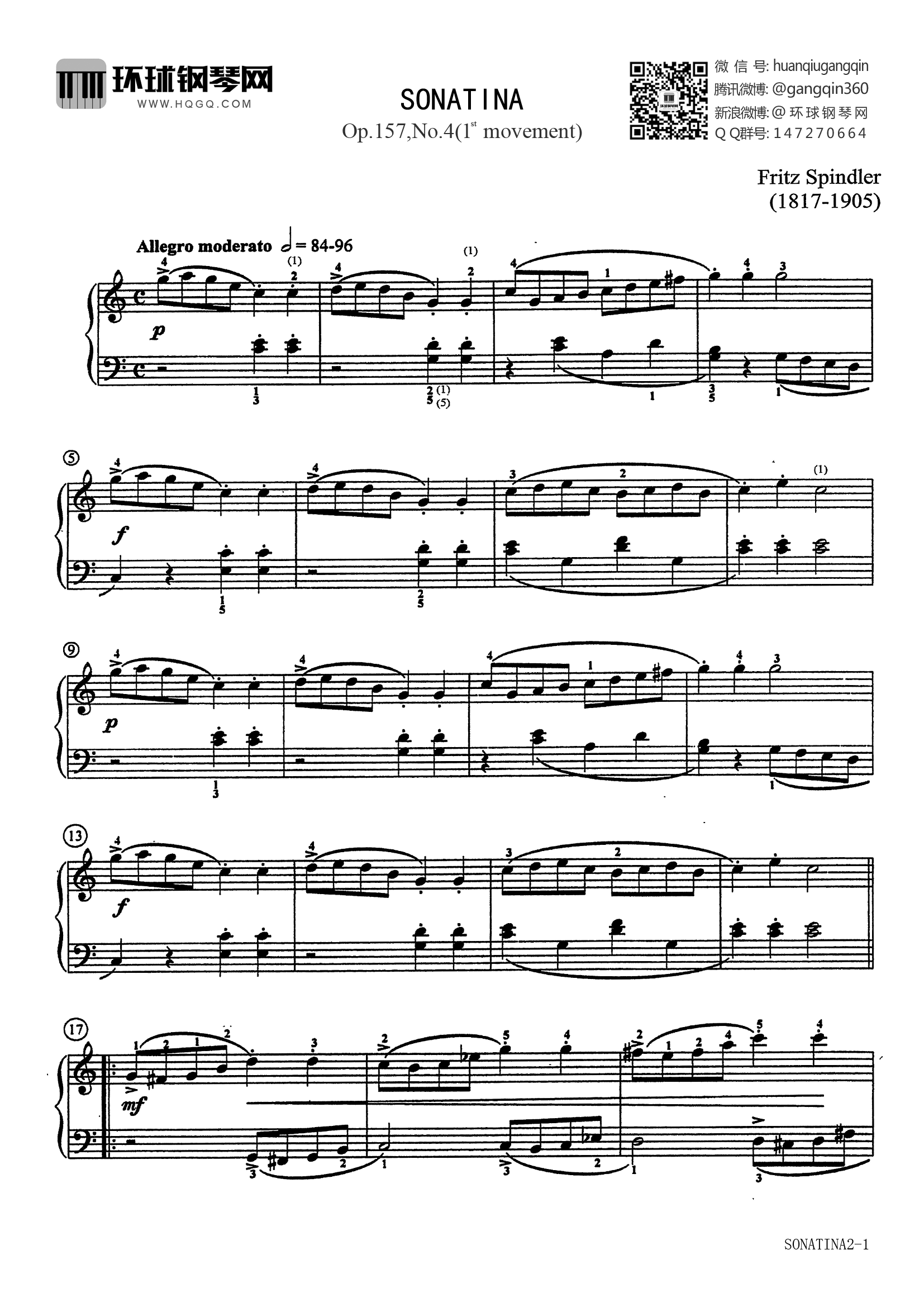 SONATINA(Op.157,No.4 1st movement)钢琴谱