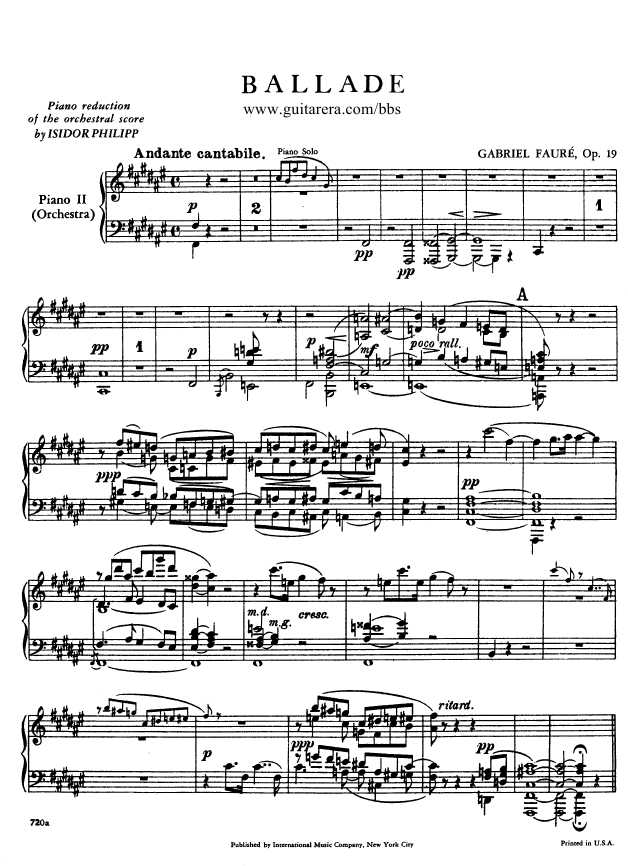 叙事曲 Ballade for Piano and Orchestra Op.19钢琴谱