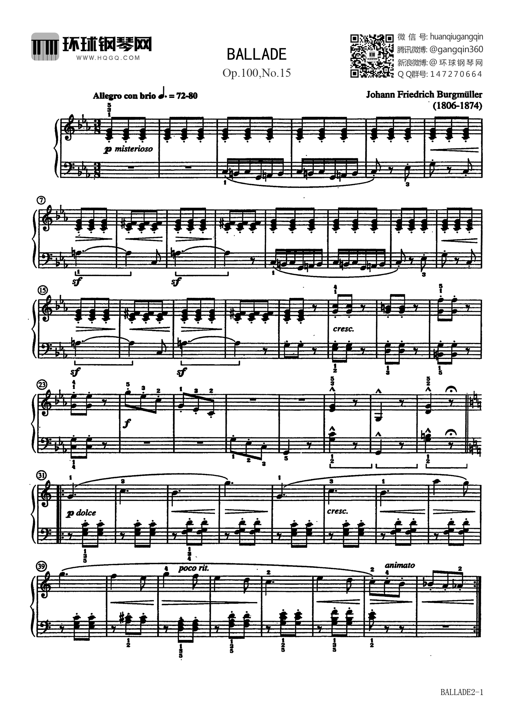 BALLADE(Op.100,No.15)钢琴谱