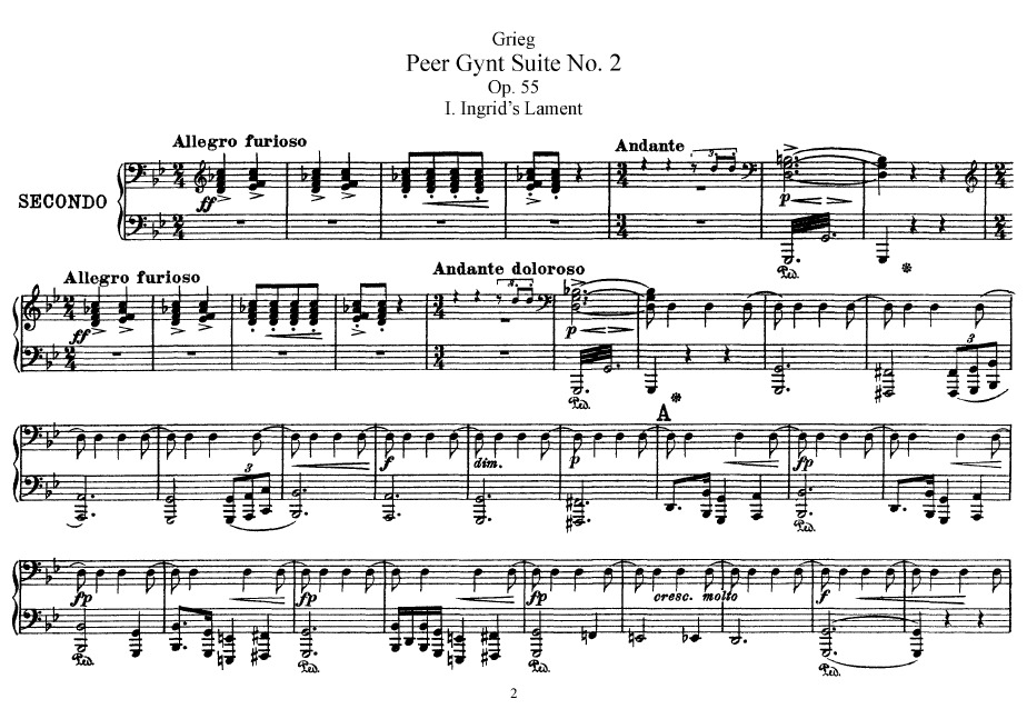 Peer Gynt Suite no.2钢琴谱