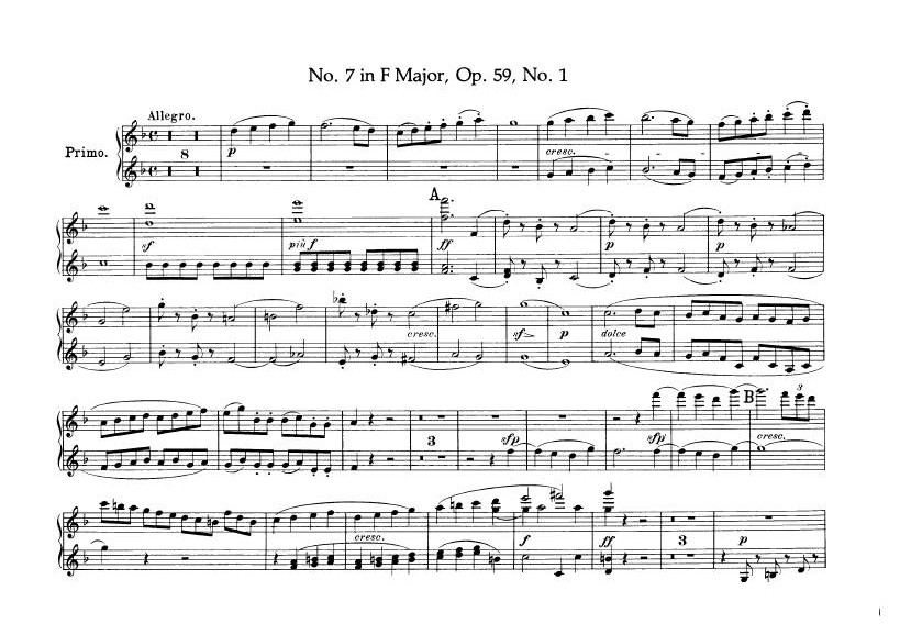 F大调第七弦乐四重奏 String Quartet No.7 in F Major Op.59钢琴谱