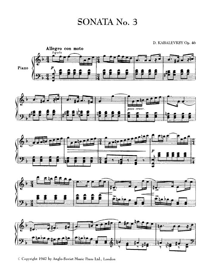 F大调第三钢琴奏鸣曲 Piano Sonata No.3 in F Major Op.46钢琴谱