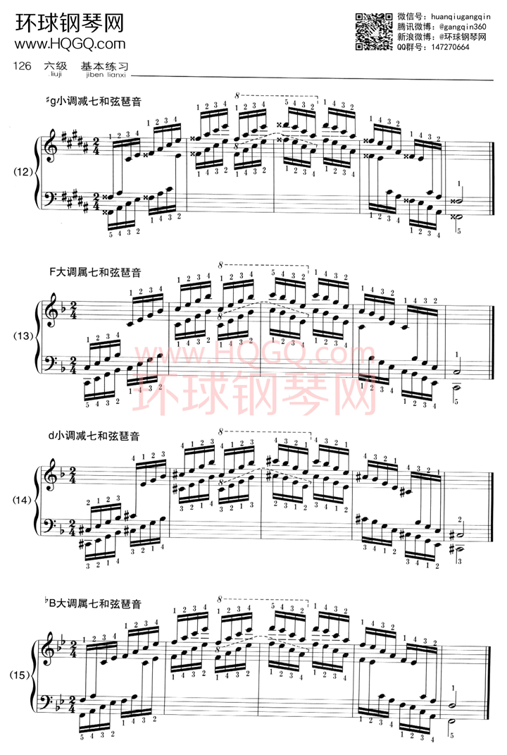 A1 音阶，主三和弦琶音，属七、减七和弦琶音钢琴谱