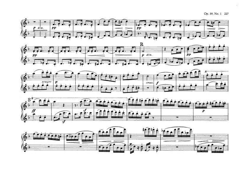 F大调第七弦乐四重奏 String Quartet No.7 in F Major Op.59钢琴谱