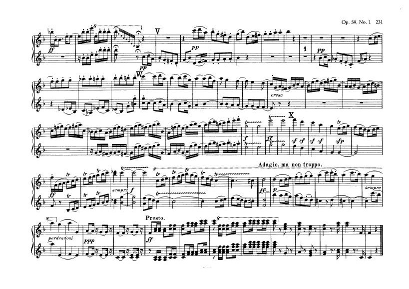 F大调第七弦乐四重奏 String Quartet No.7 in F Major Op.59钢琴谱