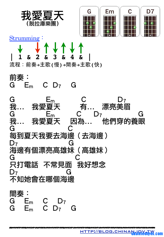 《我爱夏天》尤克里里谱