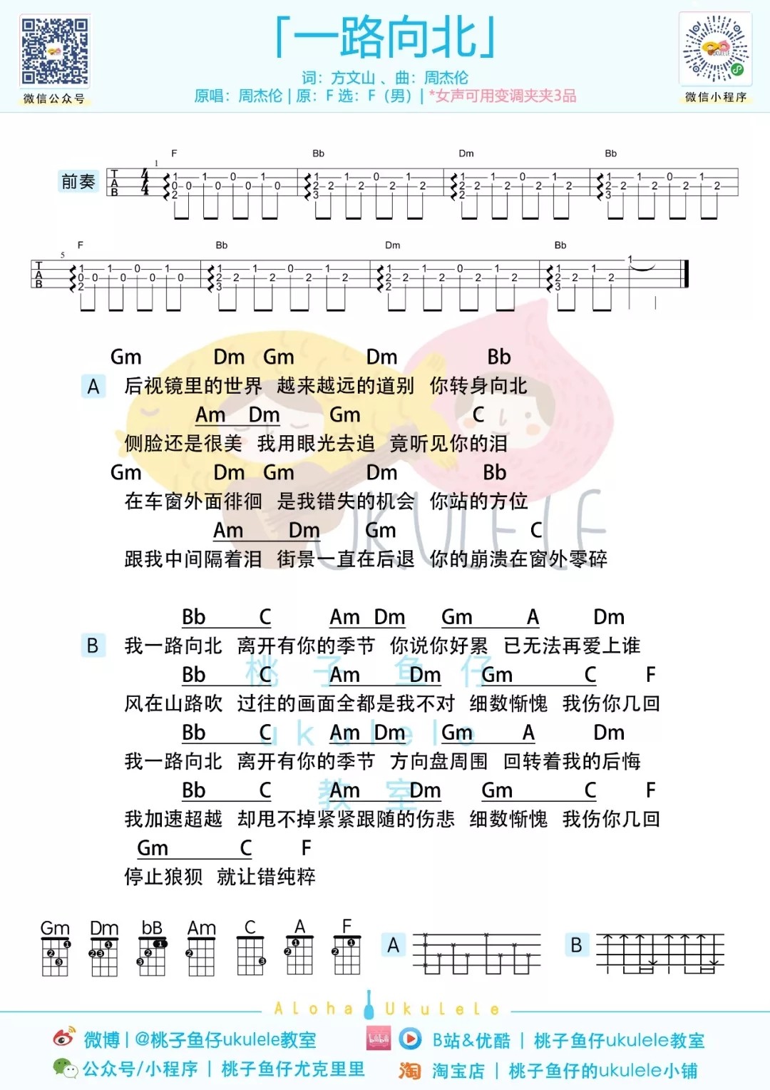 《一路向北》尤克里里谱