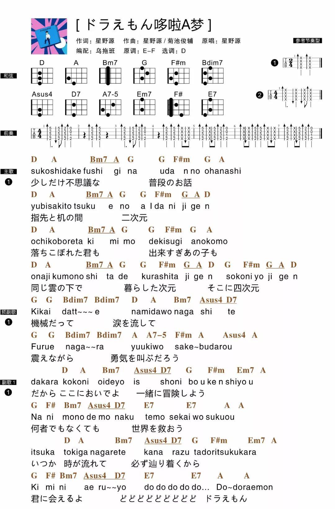 《哆啦A梦：大雄的金银岛》尤克里里谱