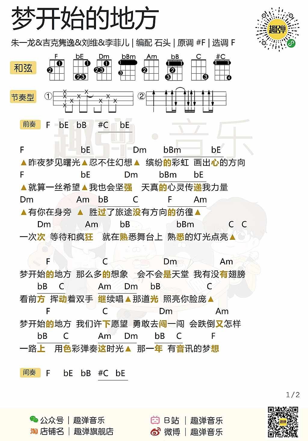 《梦开始的地方》尤克里里谱