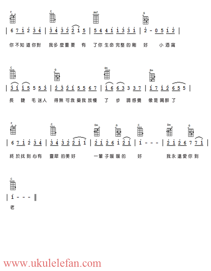 《小酒窝》尤克里里谱