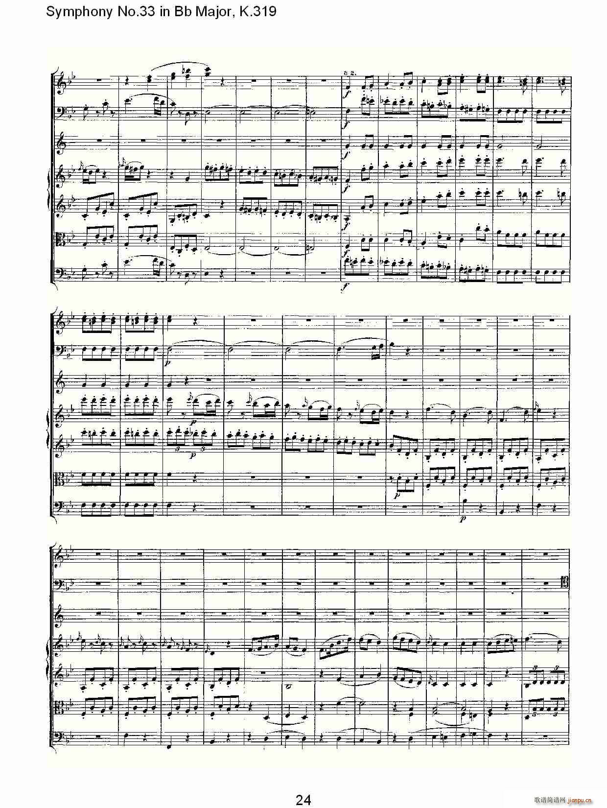 朴素传幽真 《Symphony No.33 in Bb Major, K.319（Bb大调第三十三交响曲K.31）》简谱