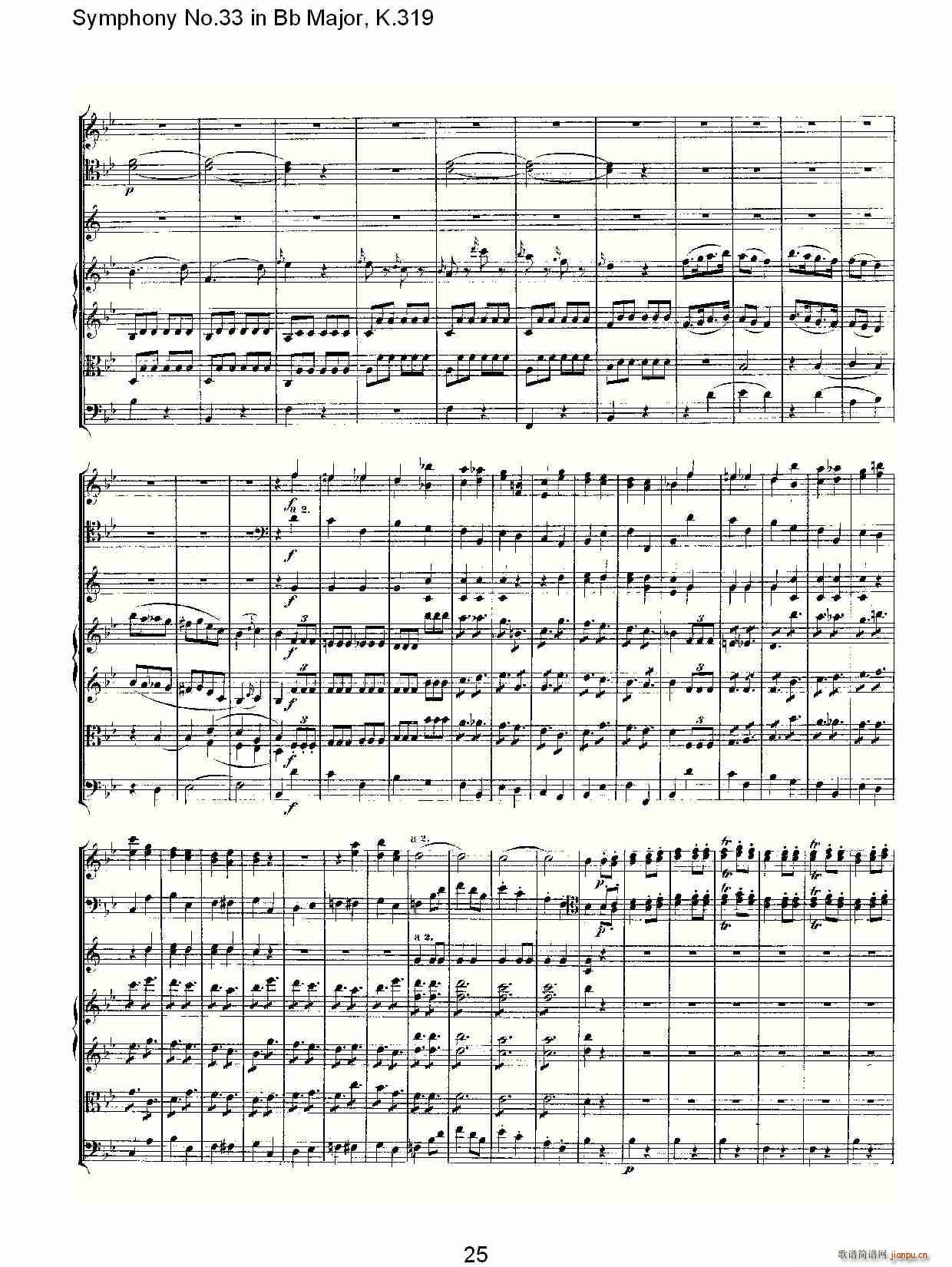 朴素传幽真 《Symphony No.33 in Bb Major, K.319（Bb大调第三十三交响曲K.31）》简谱