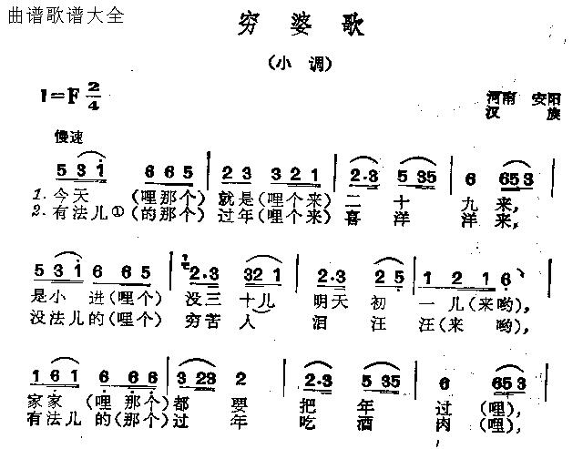 未知 《穷婆歌》简谱