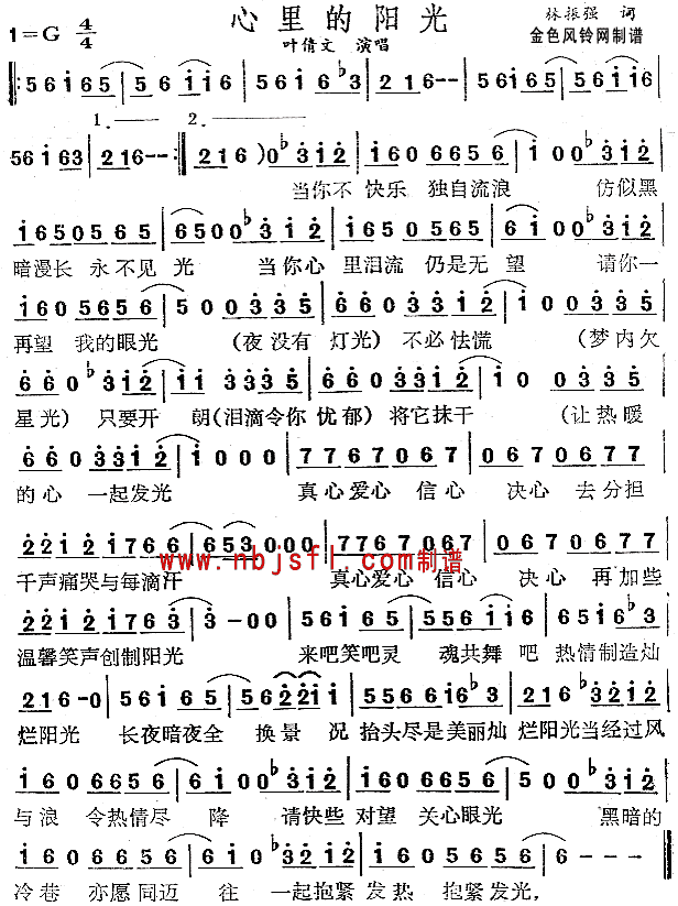 叶倩文 《心里的阳光(粤语)》简谱