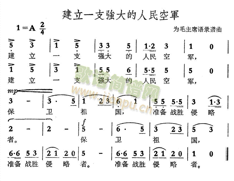 未知 《建立一支强大的人民空军》简谱