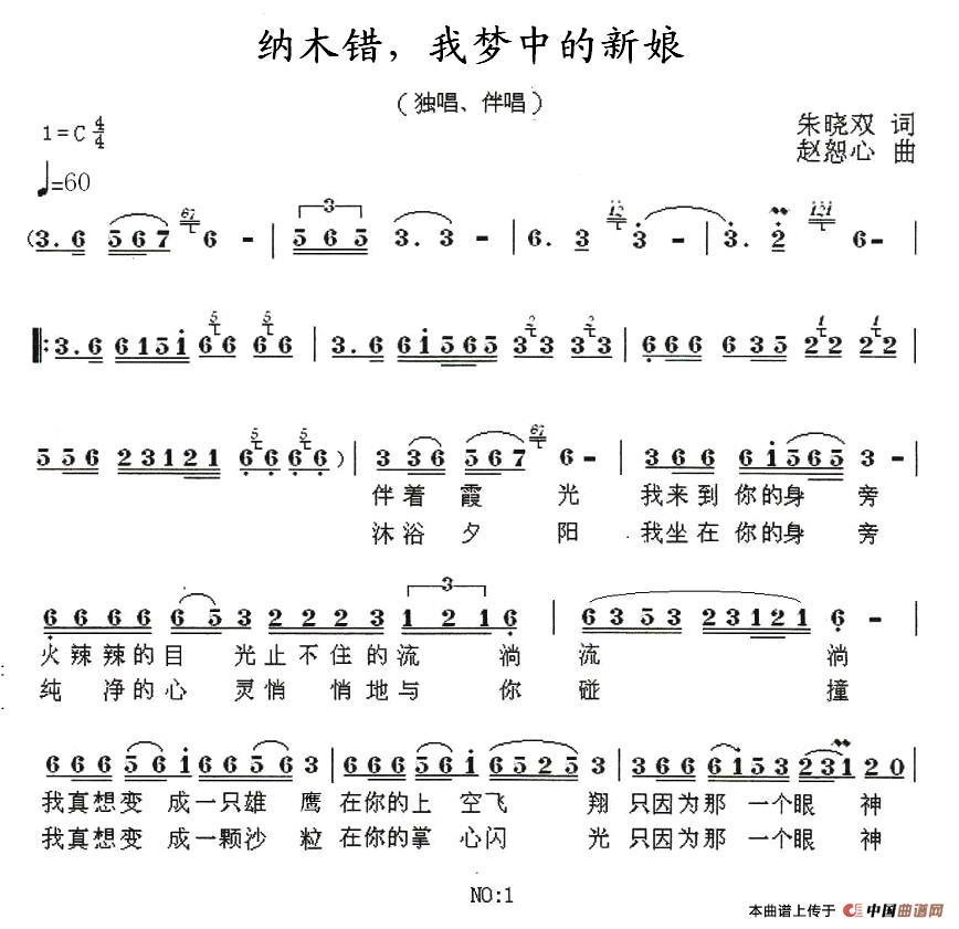 作词：朱晓双作曲：赵恕心 《纳木错，我梦中的新娘》简谱