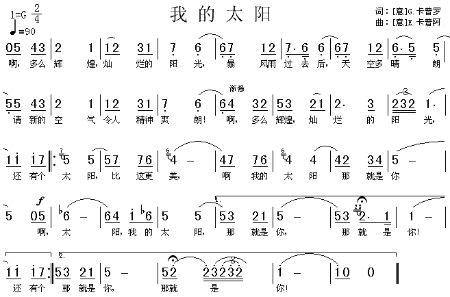 未知 《我的太阳（意）》简谱