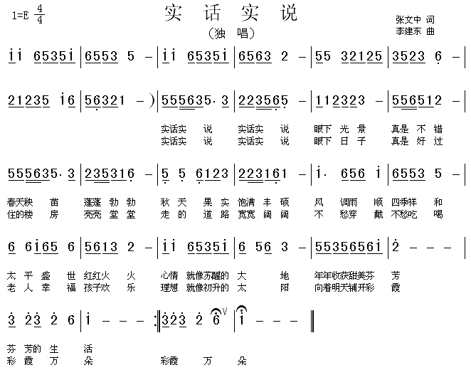 未知 《实话实说》简谱