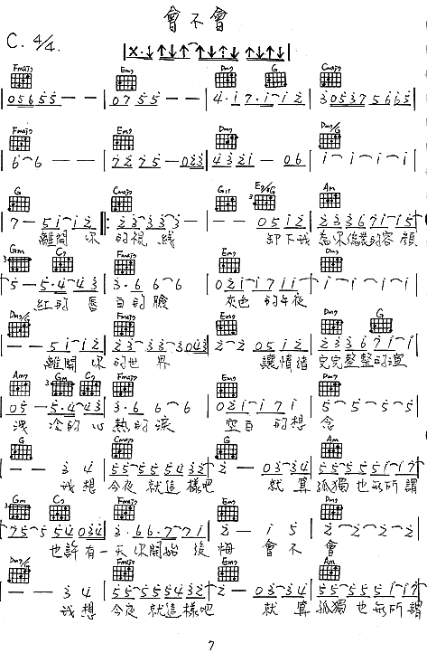 陈绮贞   发布: 2005-3-6 ?? 网评:  (37票) 《会不会(陈绮贞手稿）》简谱