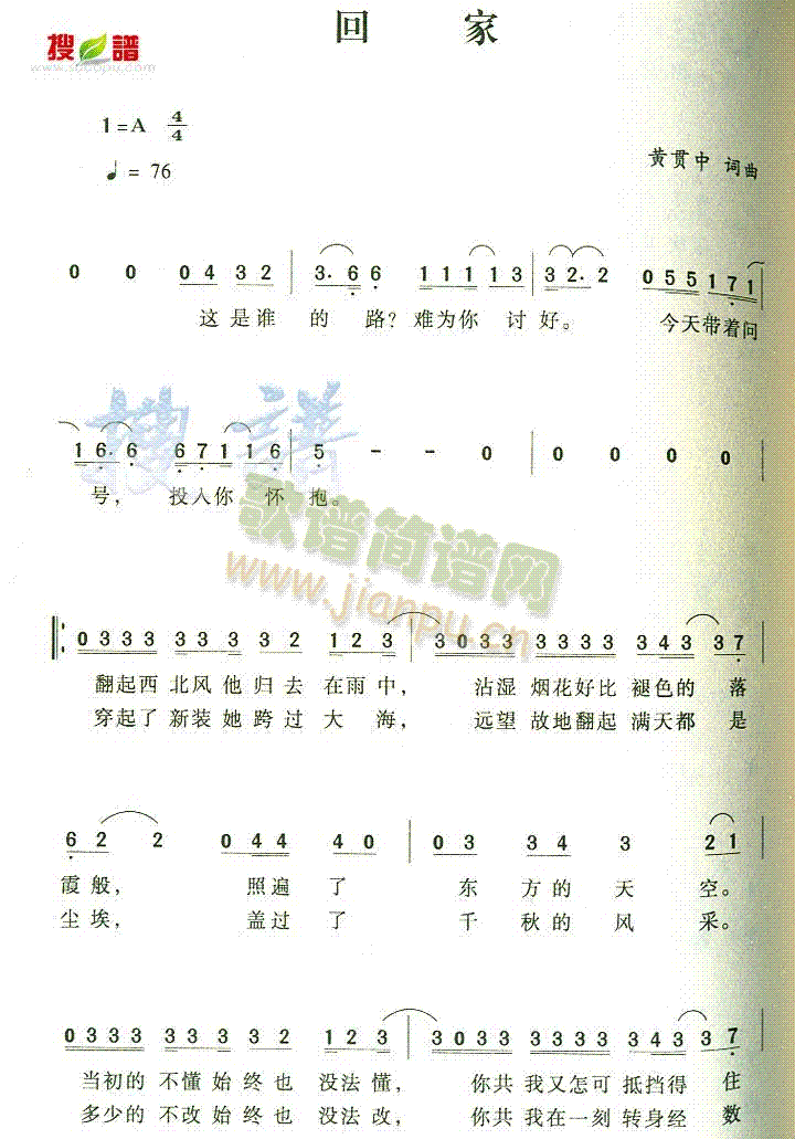 黄家驹 《回家》简谱