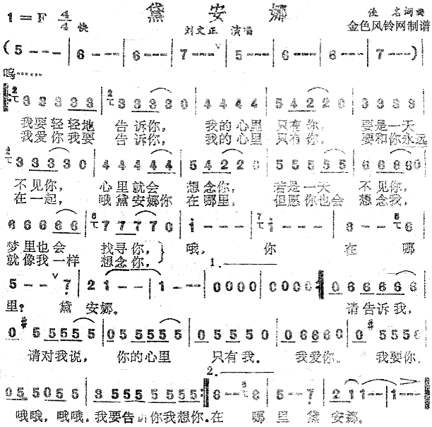 刘文正 《黛安娜》简谱