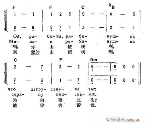 未知 《山楂树(俄汉双语)3》简谱