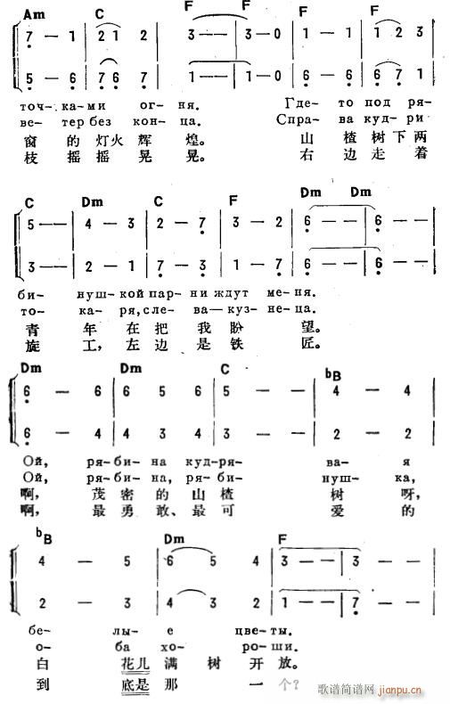 未知 《山楂树(俄汉双语)2》简谱