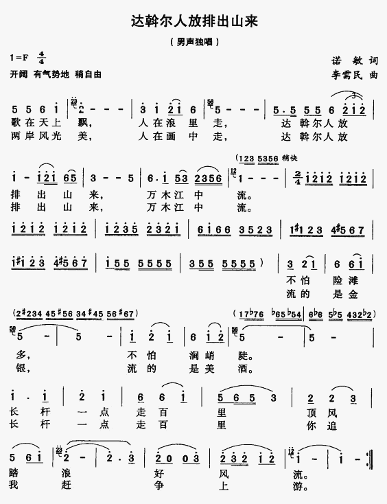 未知 《达斡尔人放排出来》简谱