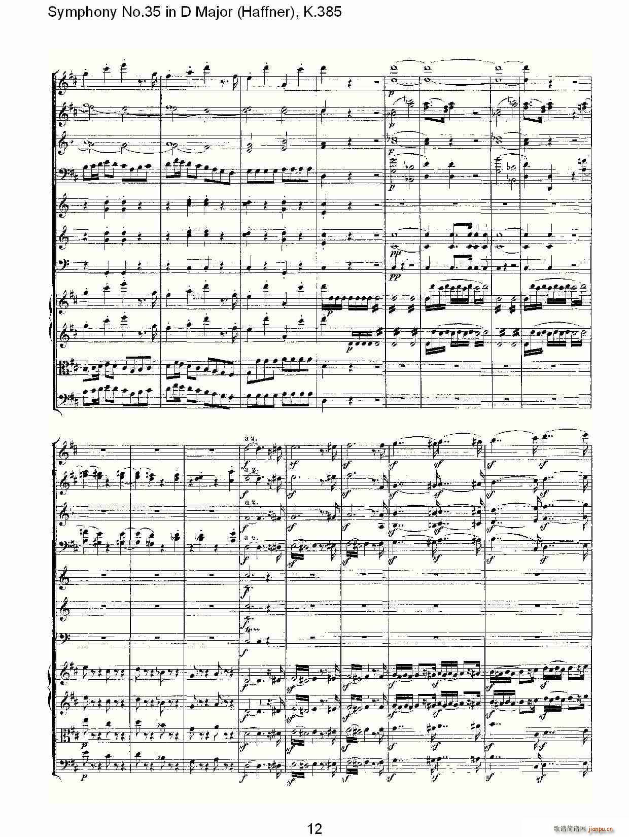 朴素传幽真 《Symphony No.35 in D Major, K.385（D大调第三十五交响曲K.385）》简谱