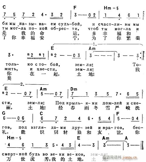 未知 《我的土地(俄汉双语)2》简谱