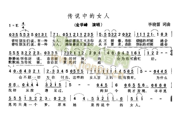 金学峰 《传说中的女人》简谱