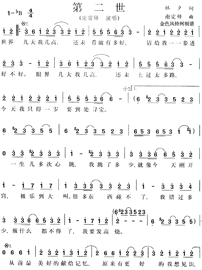 谢霆锋 《第二世(新世界传动网广告主题曲、粤语)》简谱