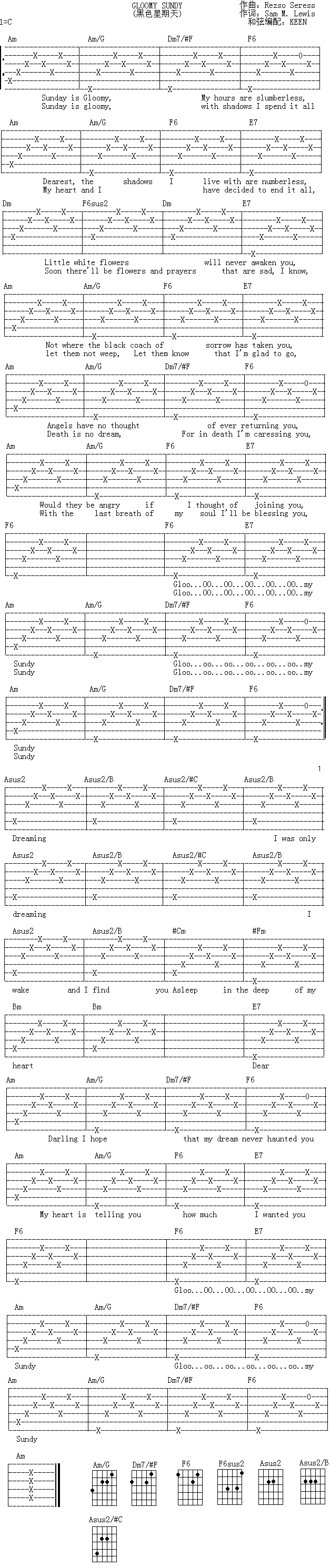 未知 《Cloomy Sunday(黑色星期天)》简谱