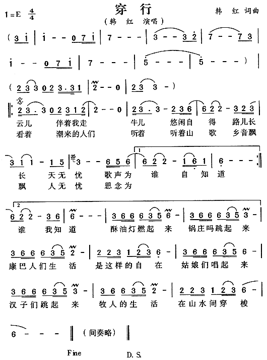 未知 《穿行》简谱