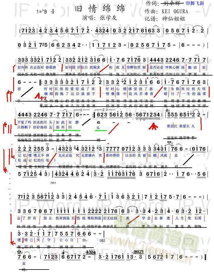 张学友   简谱 《旧情绵绵（国语填词）》简谱