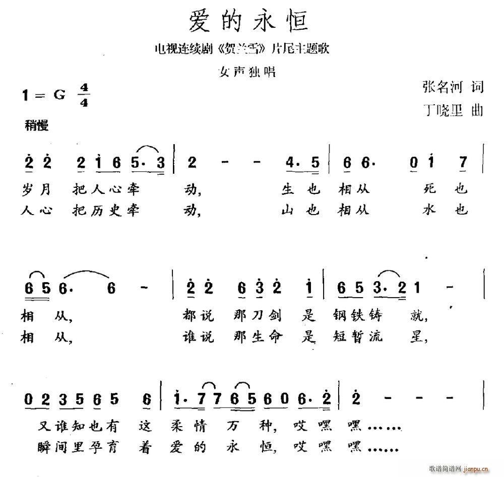 张名河 《贺兰雪》简谱