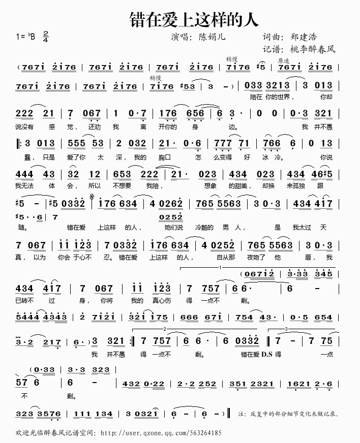 陈娟儿 《错在爱上这样的人》简谱