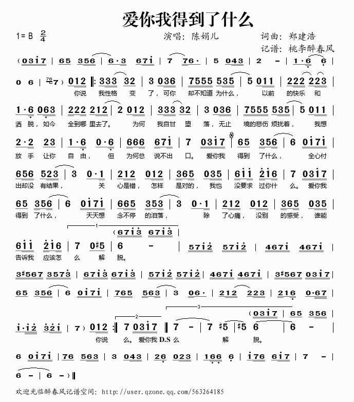 陈娟儿 《爱你我得到了什么》简谱
