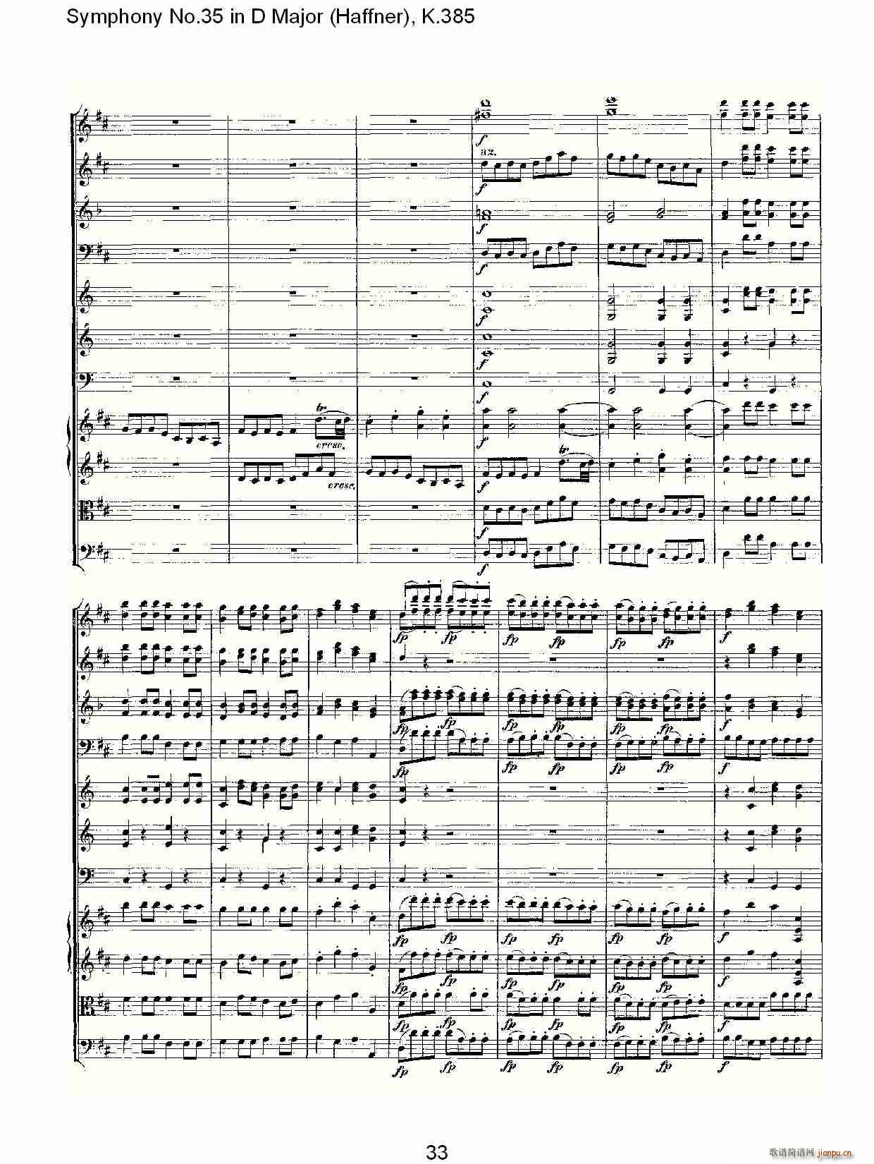 朴素传幽真 《Symphony No.35 in D Major, K.385（D大调第三十五交响曲K.385）》简谱