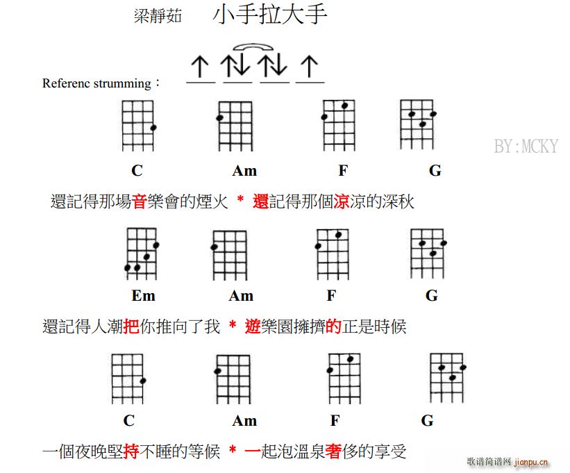 梁静茹 《小手拉大手（尤克里里谱）》简谱