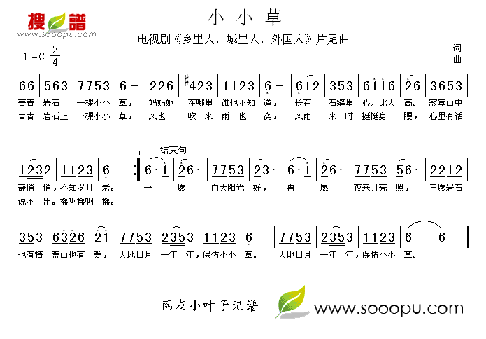 未知 《小小草》简谱