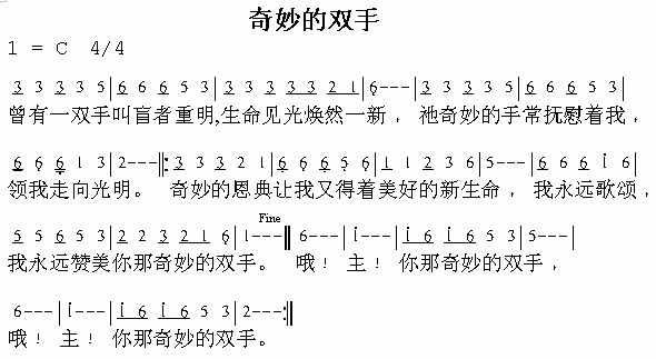 未知 《奇妙的双手》简谱