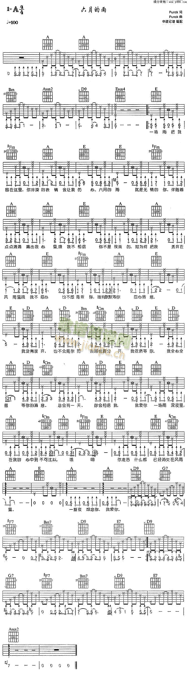 未知 《六月的雨》简谱