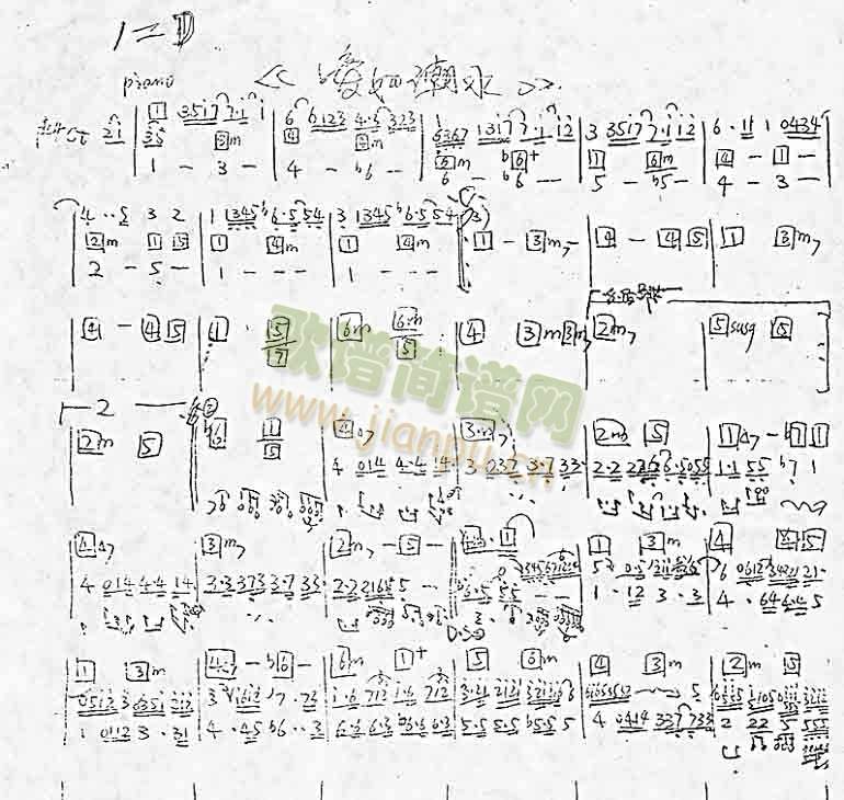 张信哲（乐队演奏谱） 《爱如潮水（乐队乐谱）[手稿]》简谱