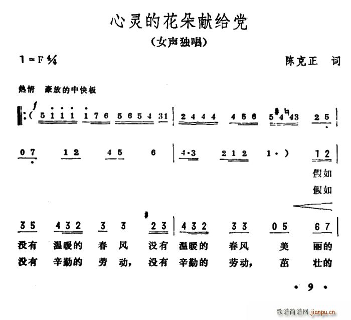 陈克正 《心灵的花朵献给党》简谱